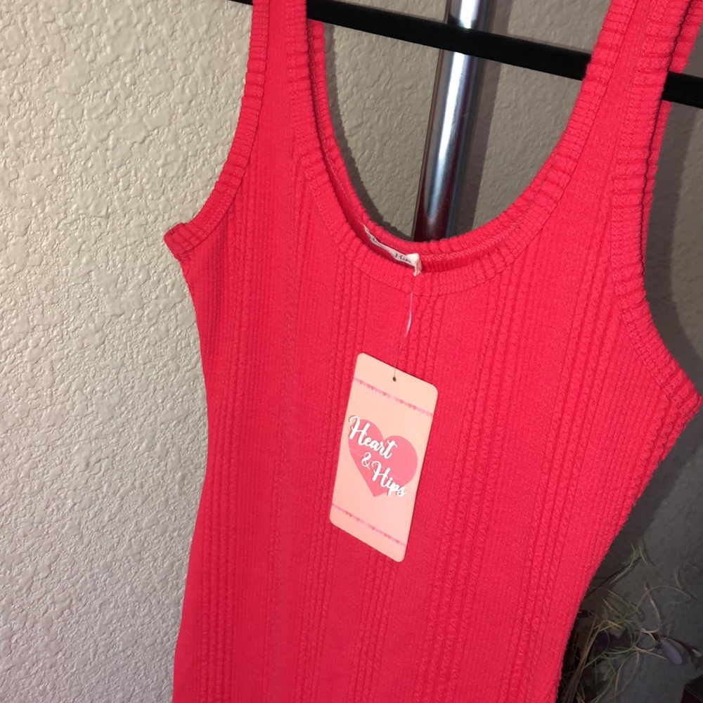 Heart & Hips Ribbed Red Asymmetric Dress - Picture 4 of 11